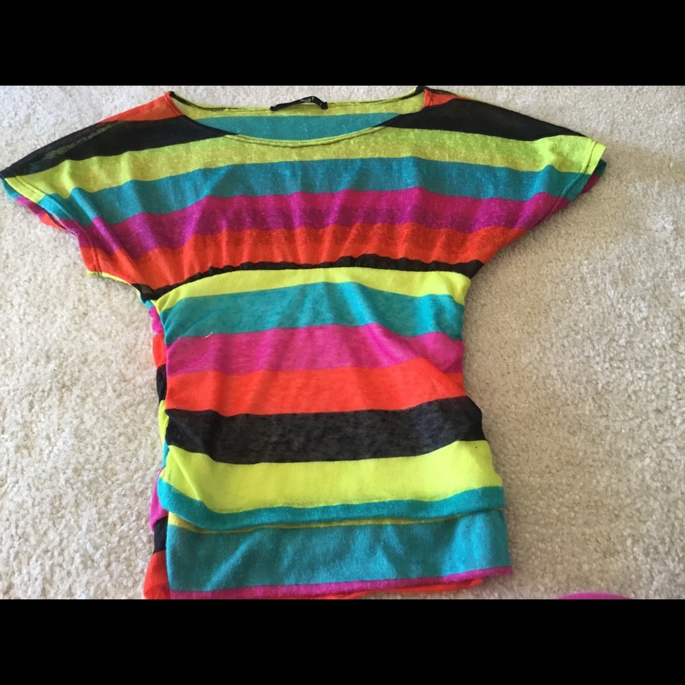 Rainbow shop juniors neon stripe top